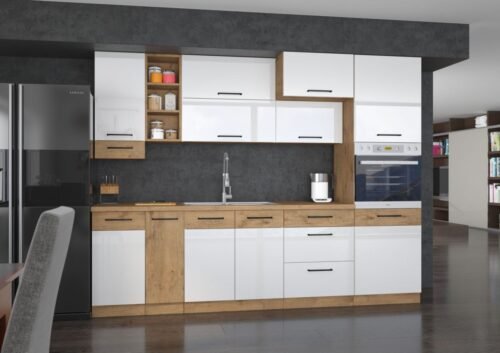 Vigo kitchen, 270 cm, white, glossy