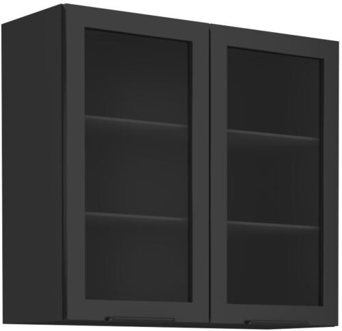 Wall cabinet 80 cm display cabinet Wall black matte 80 GS-72 2F