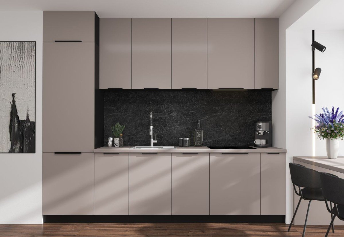 Arona kitchen set with column, kitchen 285 cm cashmere color