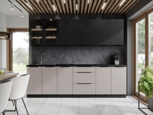 Arona + Siena kitchen set, 265 cm kitchen with display cabinet