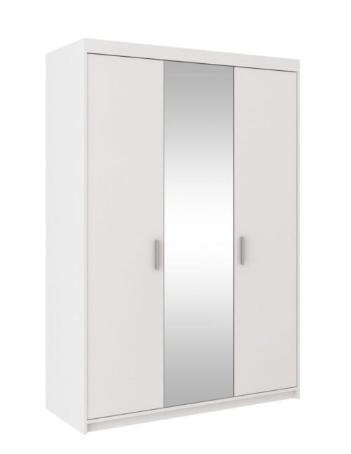 Three-door wardrobe with mirror Elena 3D white matte