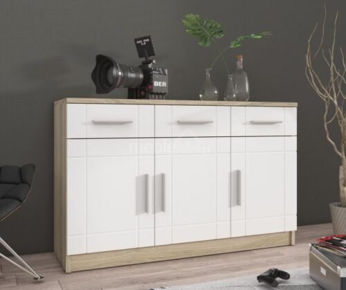 Paris WH 3F3S chest of drawers – white – sonoma oak