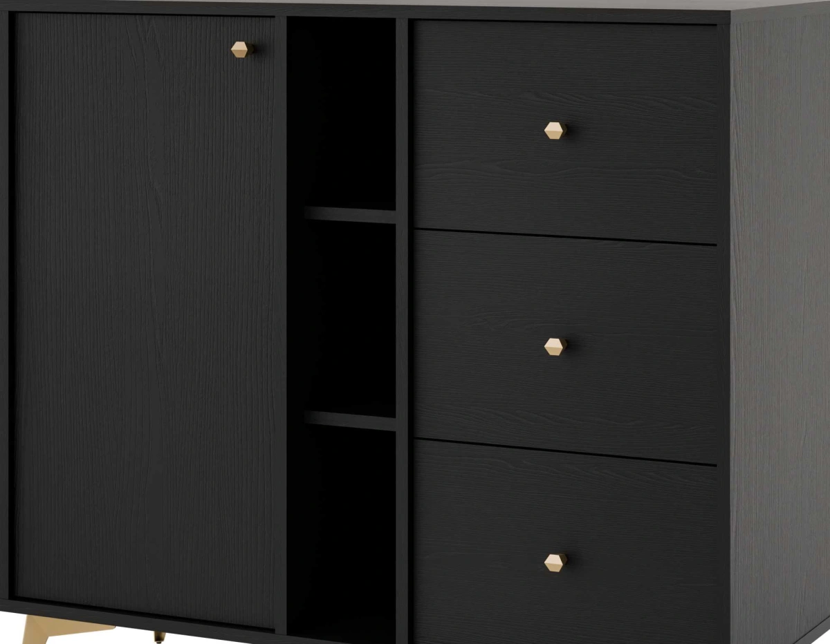 Black chest of drawers "Tokyo 1F3S" with cabinet and niches - Image 4
