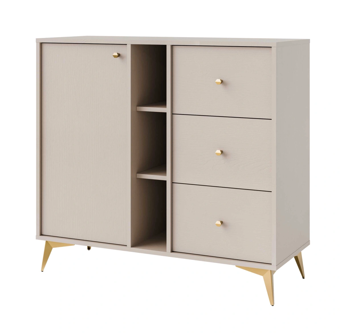 Chest of drawers "Tokyo 1F3S" with cabinet and niches, beige - Image 2