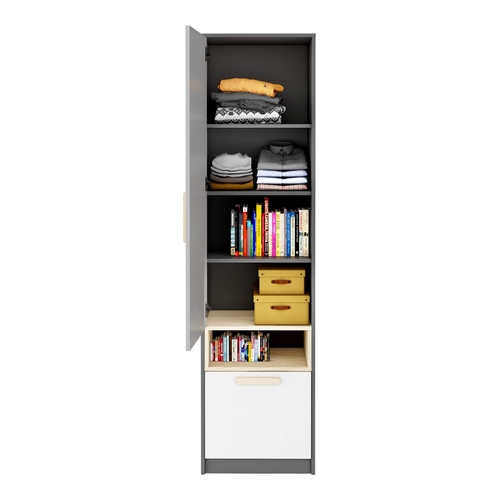 Two-door wardrobe POK PO-03 graphite/beech/gray/white - Image 2