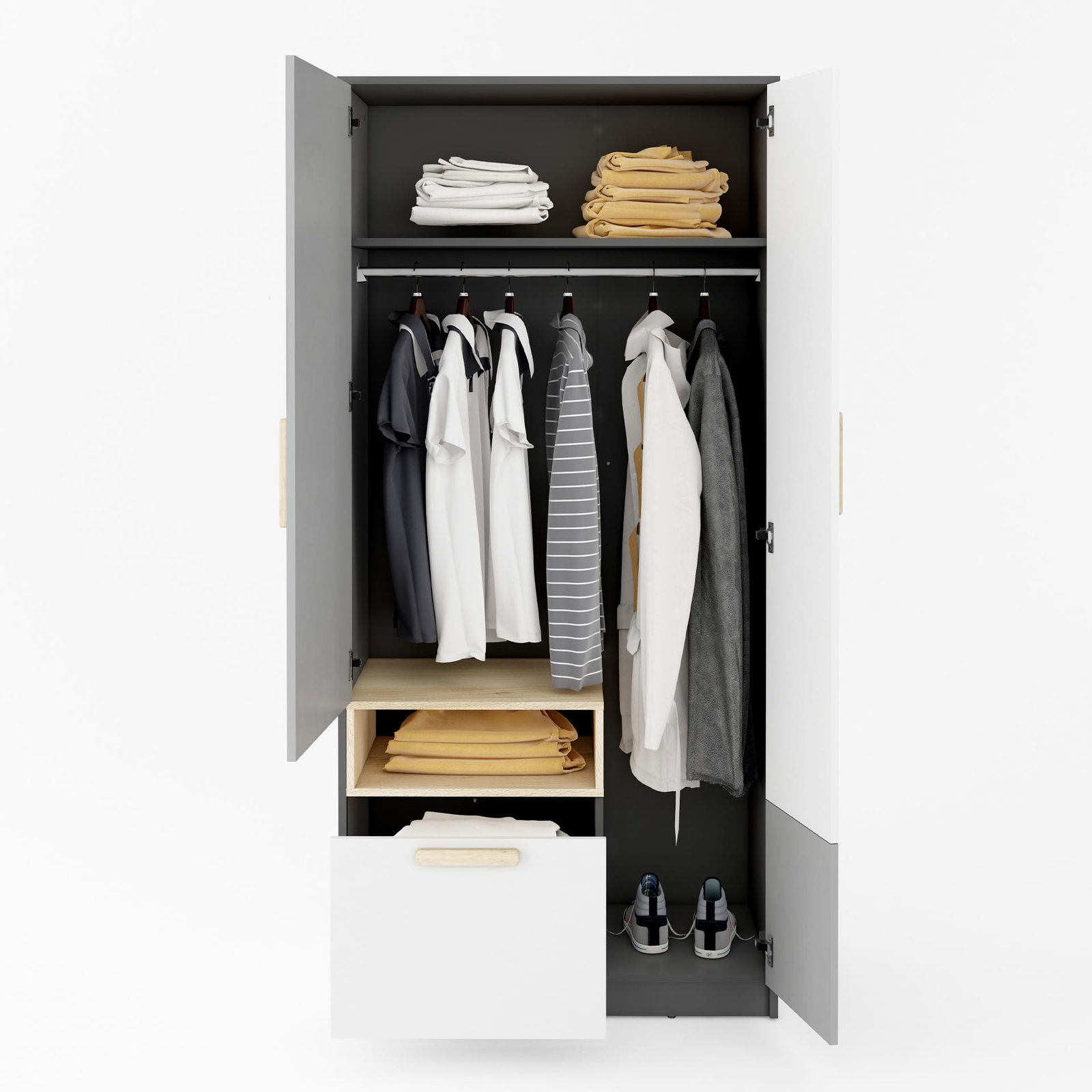Two-door wardrobe POK PO-02 graphite/beech/gray/white - Image 2