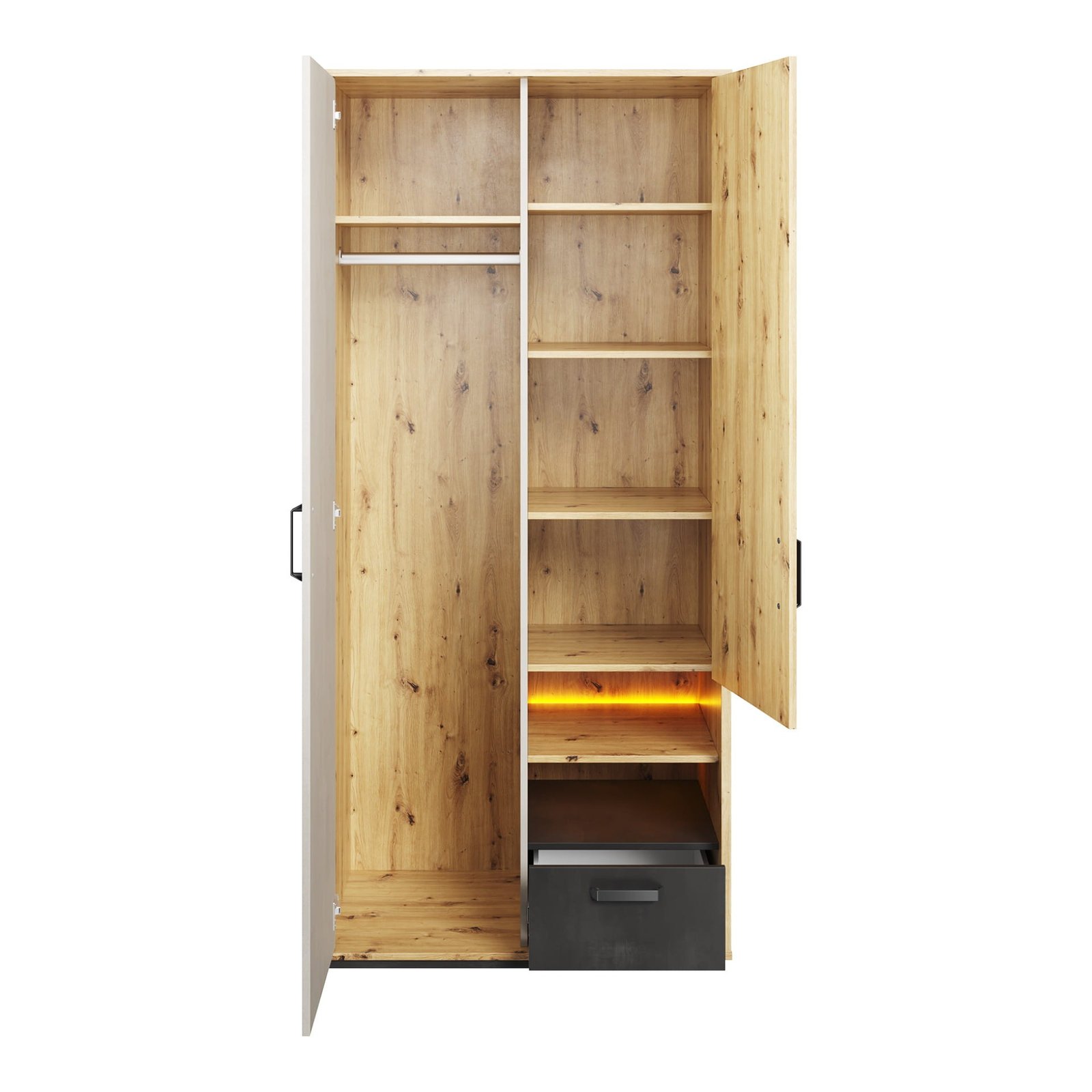 QUBIC QB-03 wardrobe, faux oak/silk grey/raw steel - Image 3