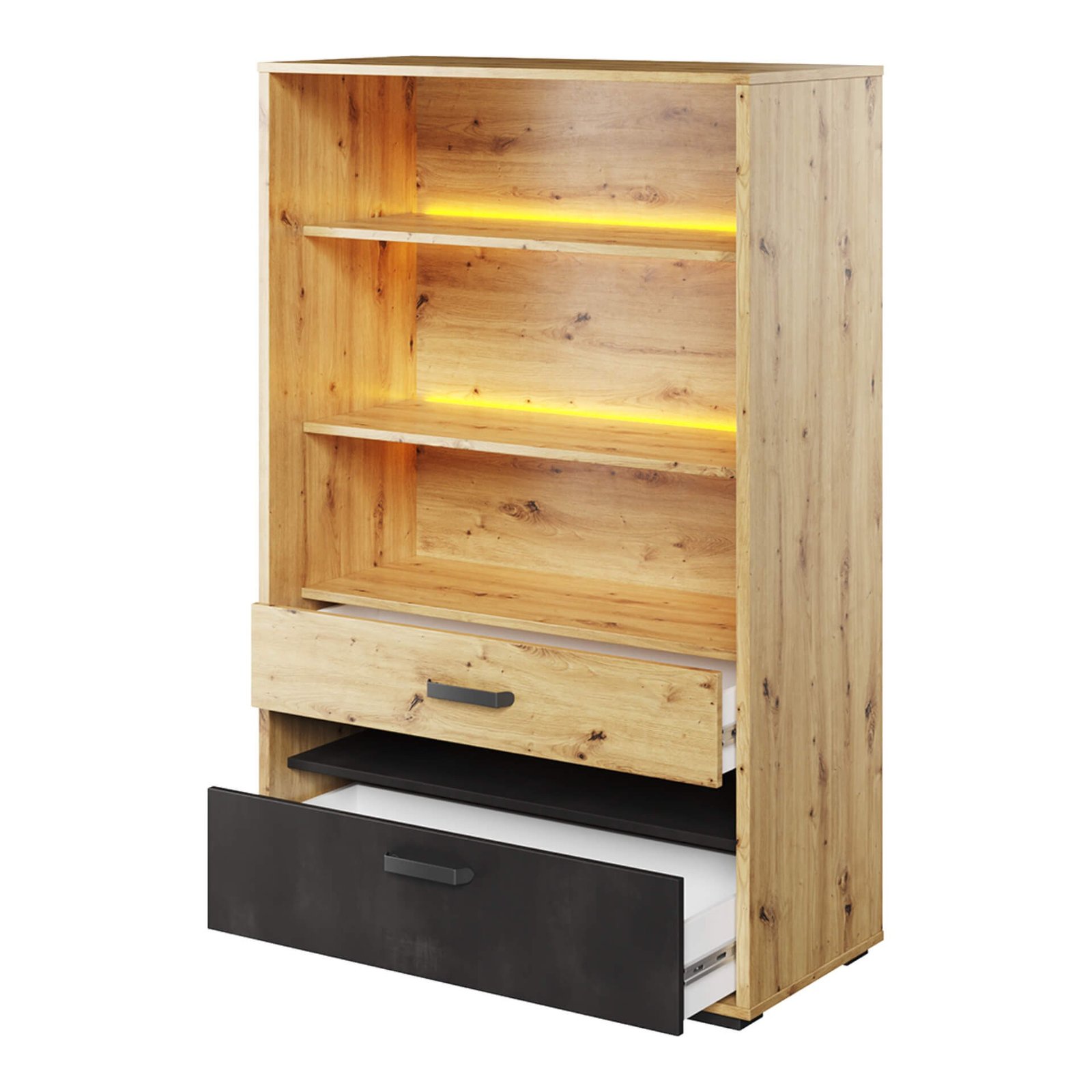 QUBIC QB-06 bookshelf, oak veneer/tan/raw steel - Image 3