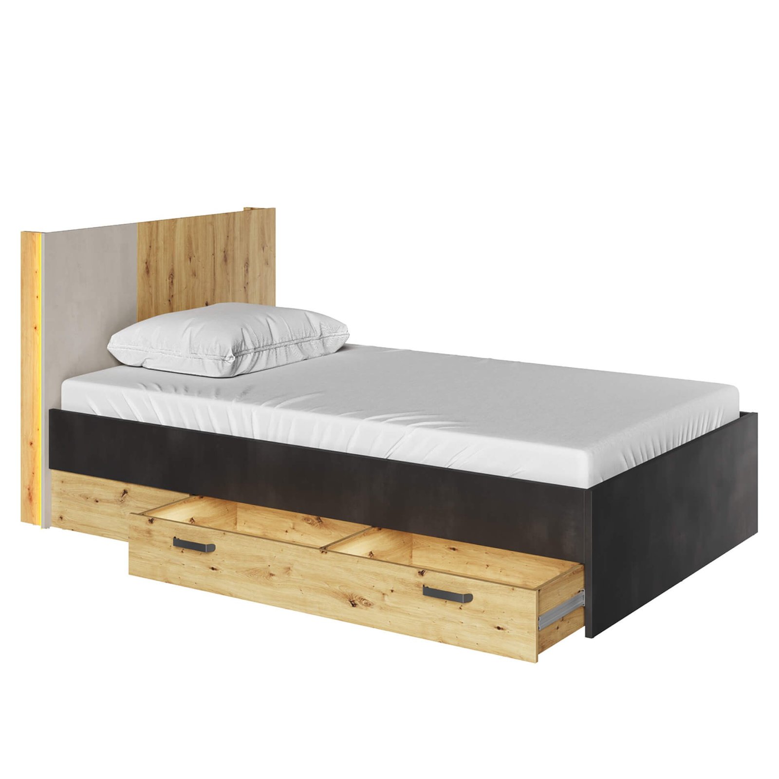 QUBIC QB-11 Bed | Artisan Oak, Silk Fluor, Raw Steel - Image 6