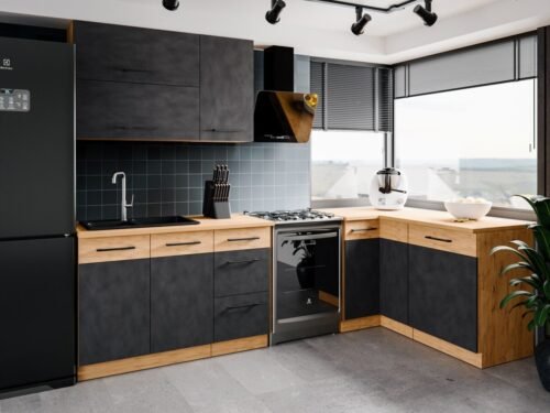 Vigo Dark corner kitchen furniture set 260-150 cm