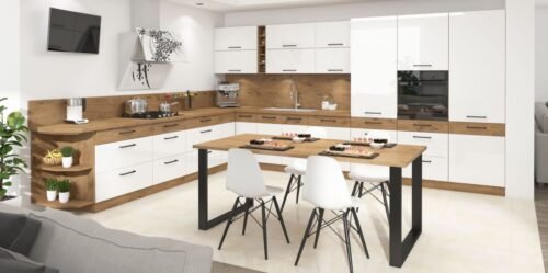 Vigo corner kitchen 340-410 cm, white glossy