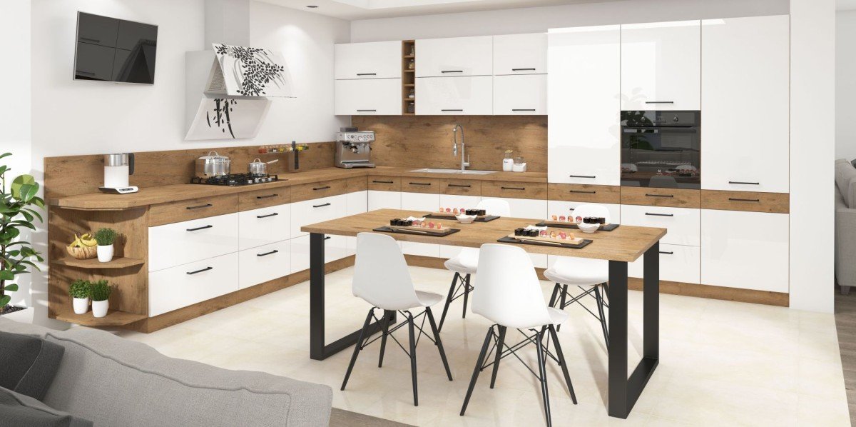 Vigo corner kitchen 340-410 cm, white glossy