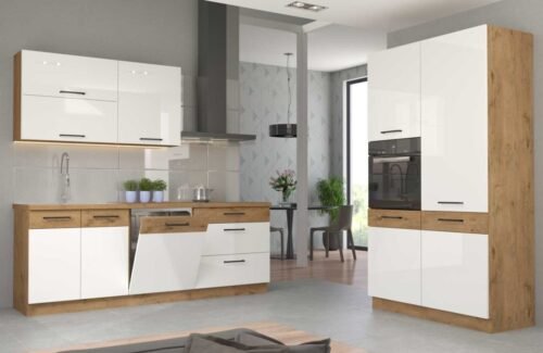 Vigo kitchen 220 + 120 cm, white, glossy