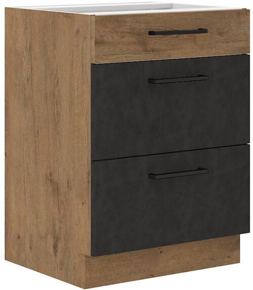 Vigo base cabinet with drawers, matte graphite color 60 D 3S BB