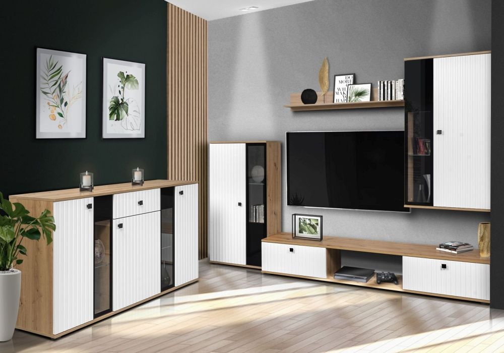 Salsa MDF wall cabinet, white/artisan oak slats - SALE