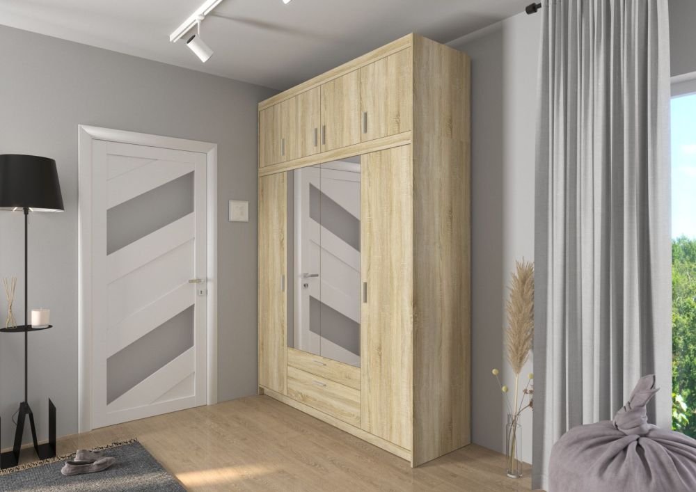 Elena 4D four-door wardrobe with mirrors, Sonoma oak - Image 6