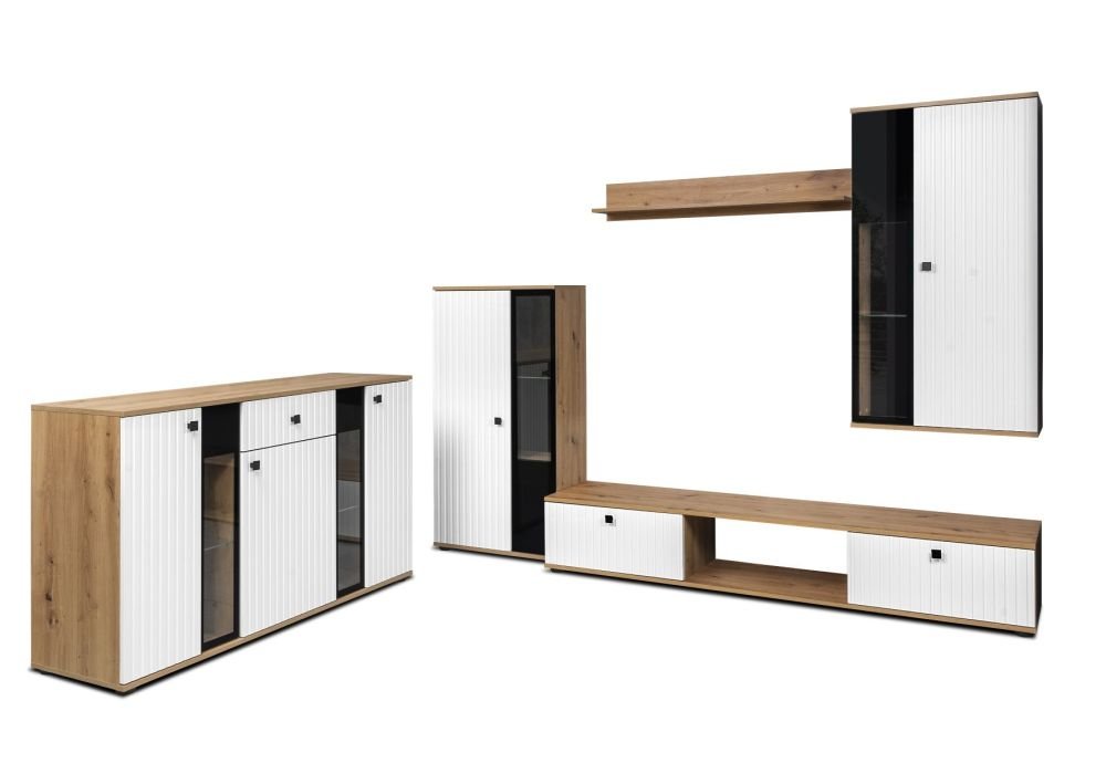 Salsa MDF wall cabinet, white/artisan oak slats - SALE - Image 3