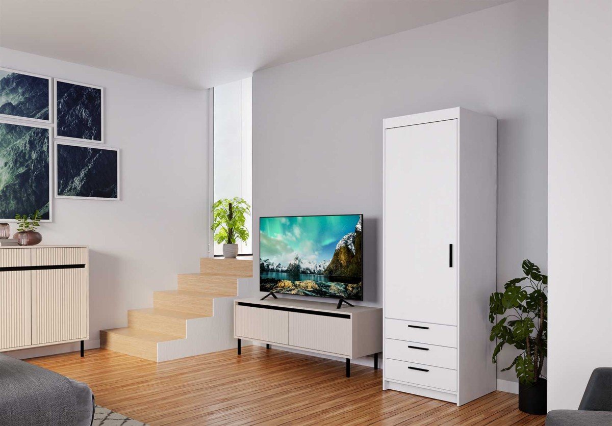 Elena wardrobe with drawers 1D3S white matte - Image 4