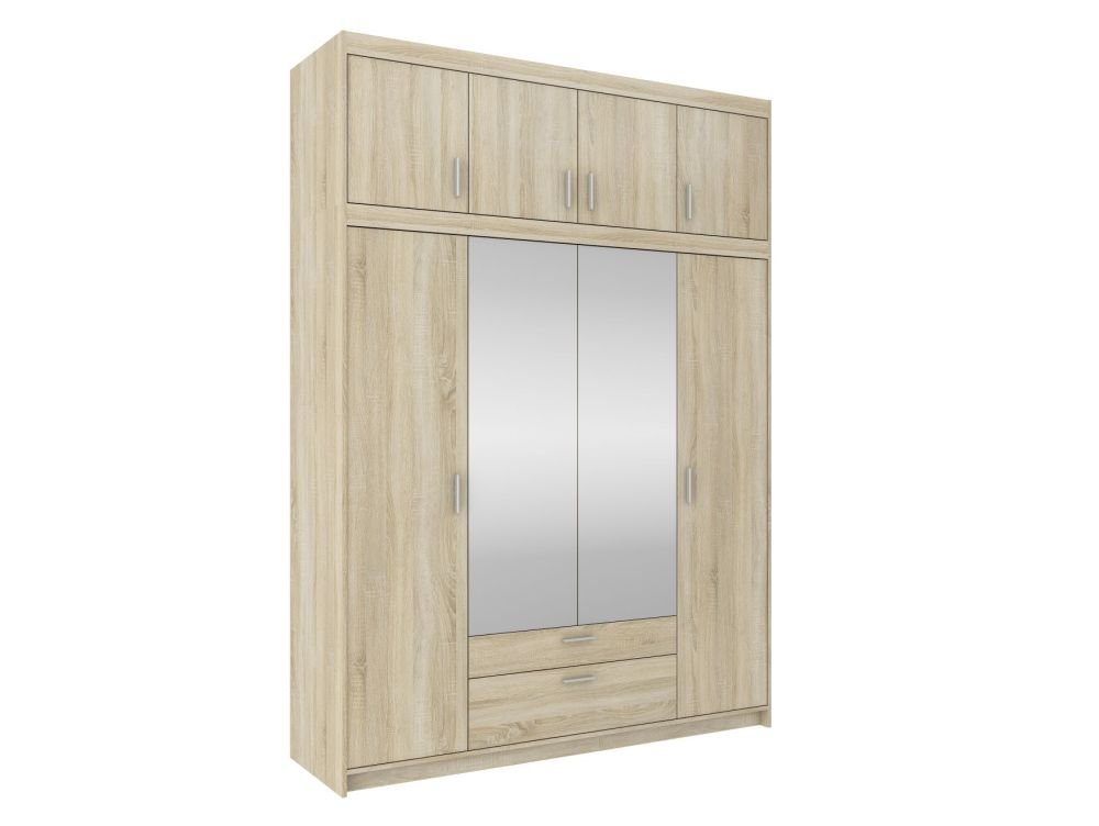 Elena 4D four-door wardrobe with mirrors, Sonoma oak - Image 3