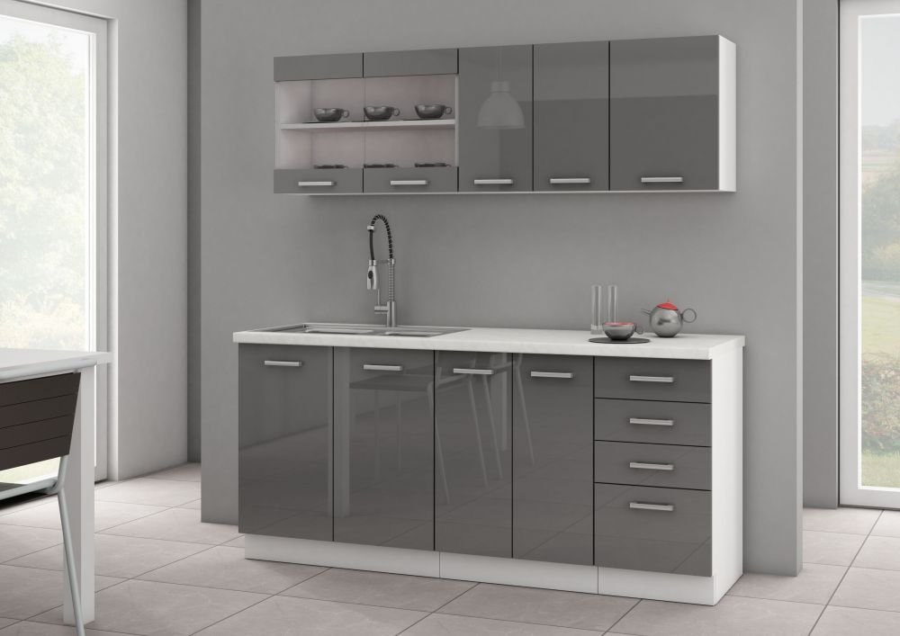 Sonia kitchen 180 cm grey glossy