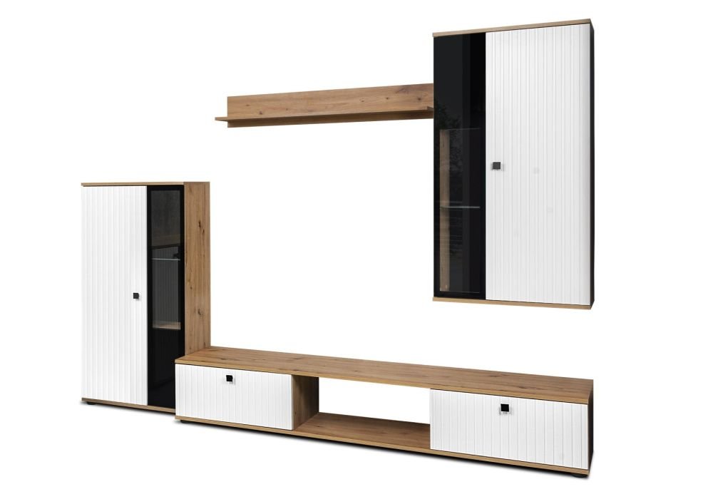 Salsa MDF wall cabinet, white/artisan oak slats - SALE - Image 4