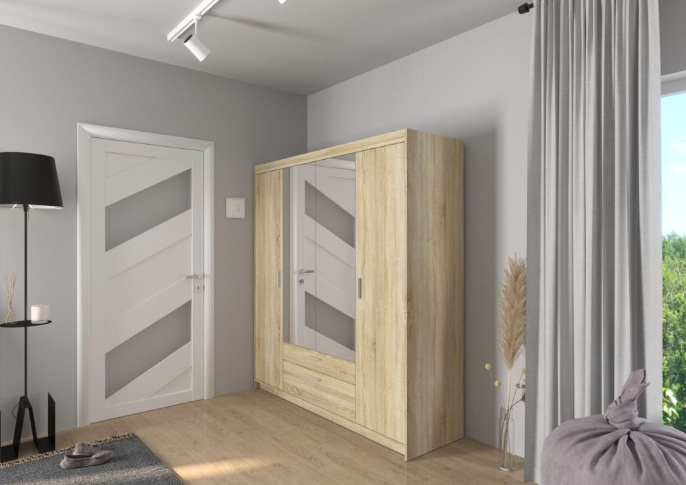 Elena 4D four-door wardrobe with mirrors, Sonoma oak - Image 7