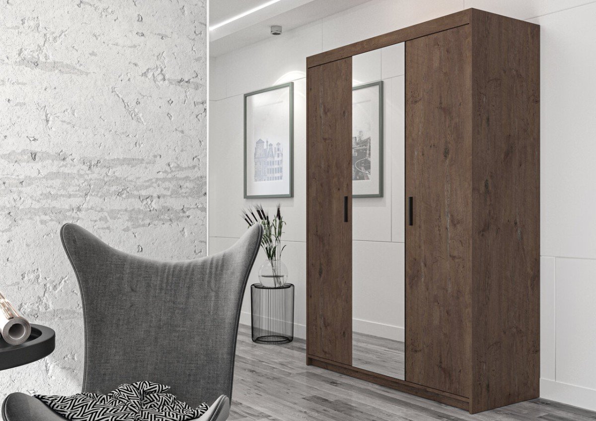 Three-door wardrobe with mirror Elena 3D, oak lefkas - Image 4
