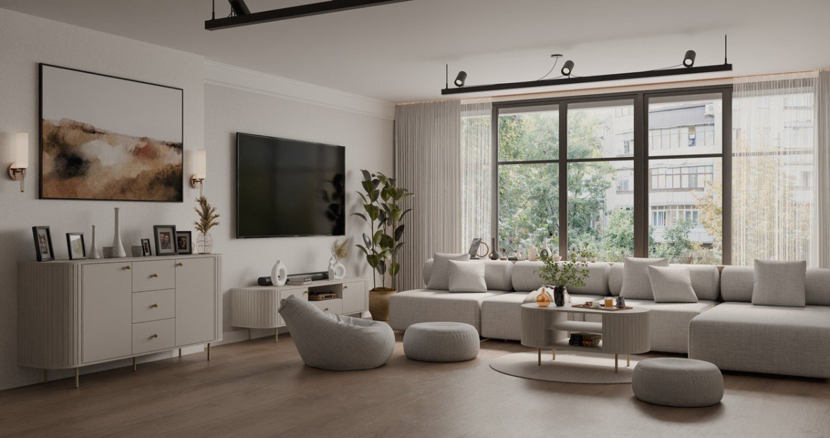 2F TV cabinet with cabinets 302 Oval beige - Image 7