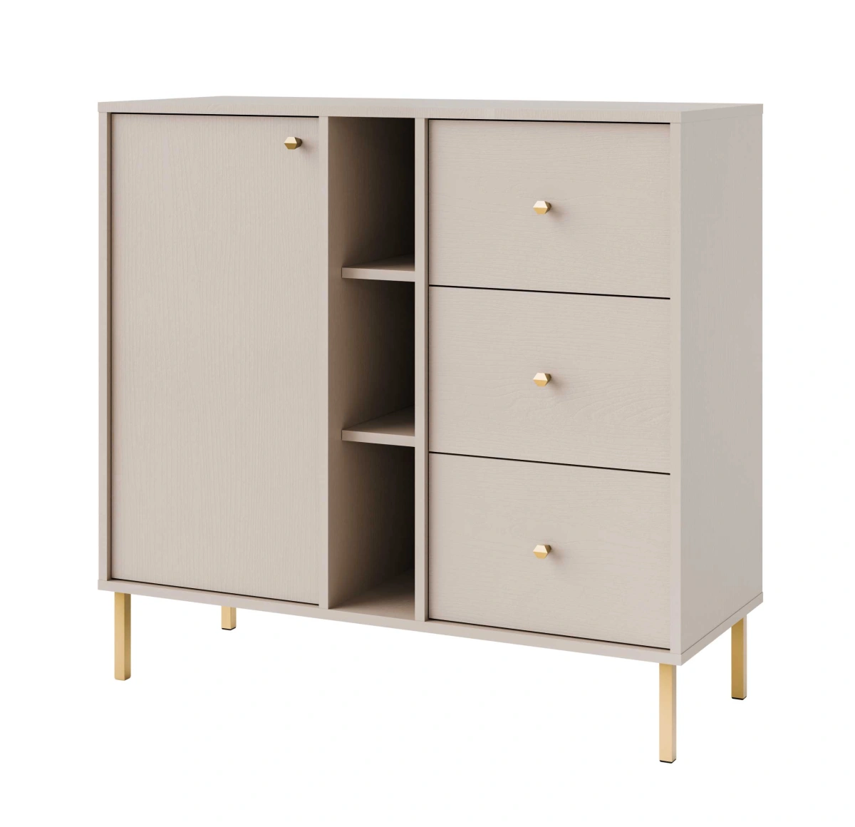 Chest of drawers "Tokyo 1F3S" with cabinet and niches, beige