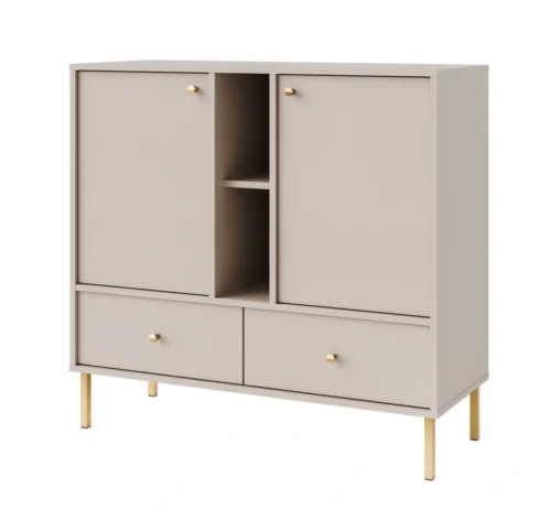 Tokyo 2F2S chest of drawers with cabinets, drawers and niches, beige