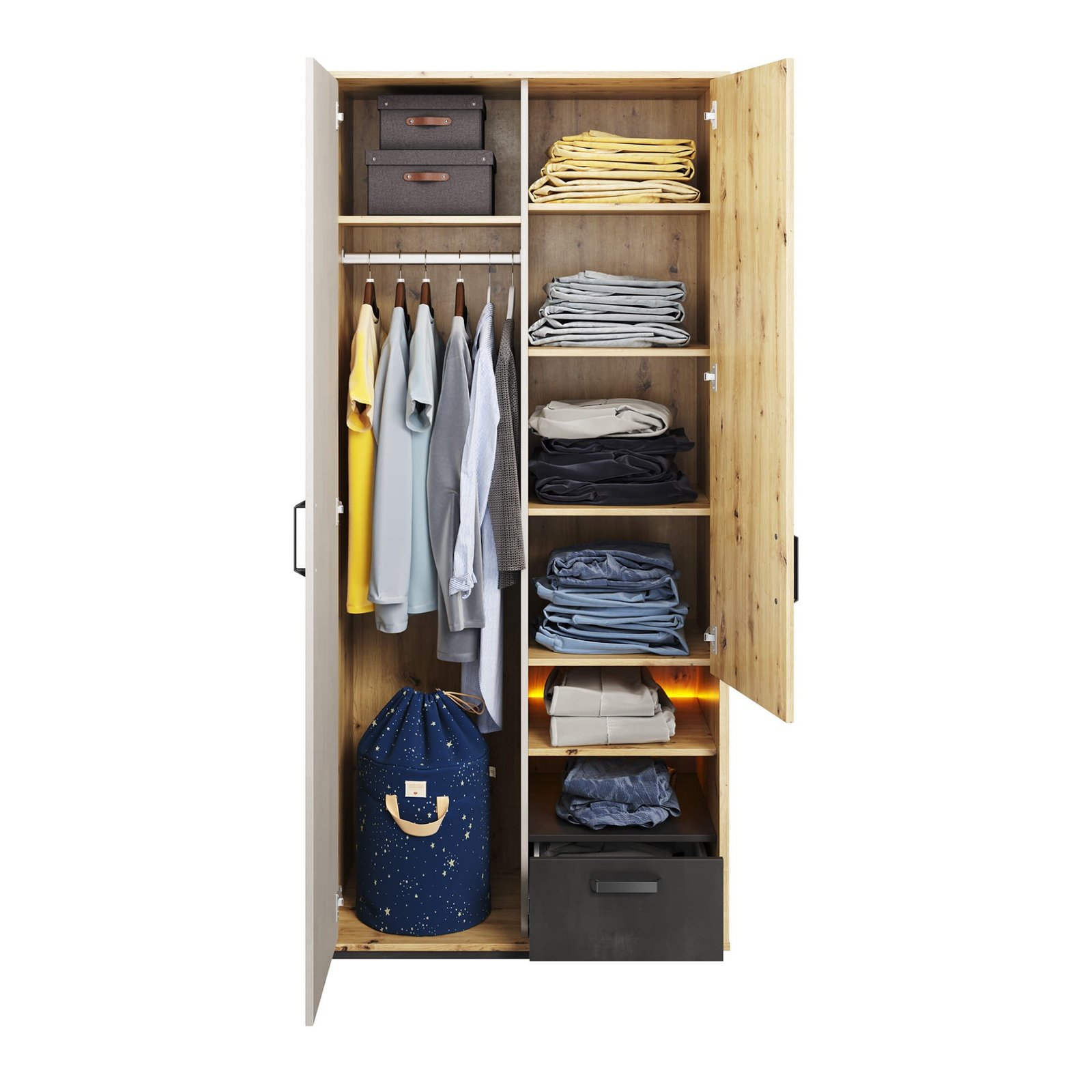 QUBIC QB-03 wardrobe, faux oak/silk grey/raw steel - Image 4