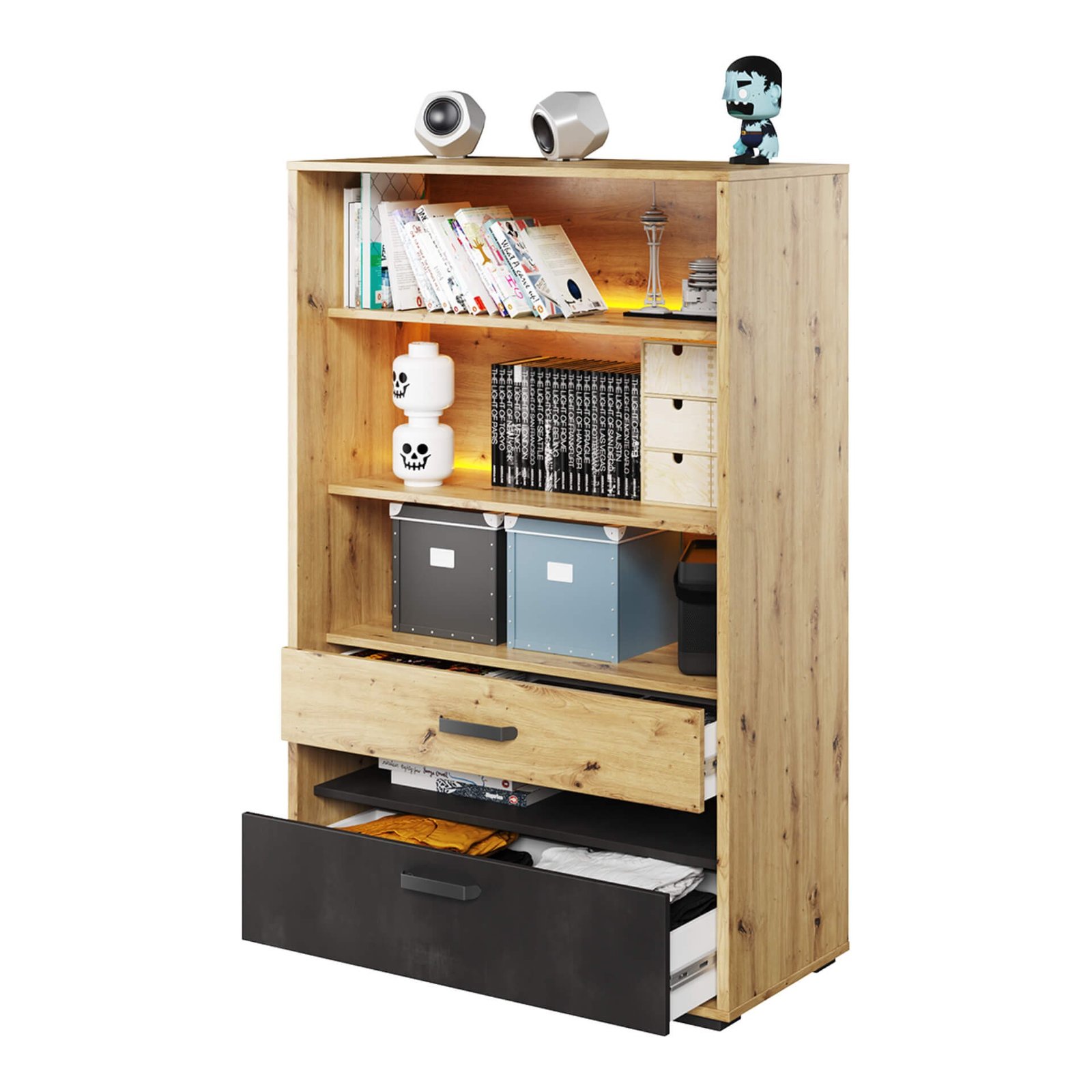 QUBIC QB-06 bookshelf, oak veneer/tan/raw steel - Image 4
