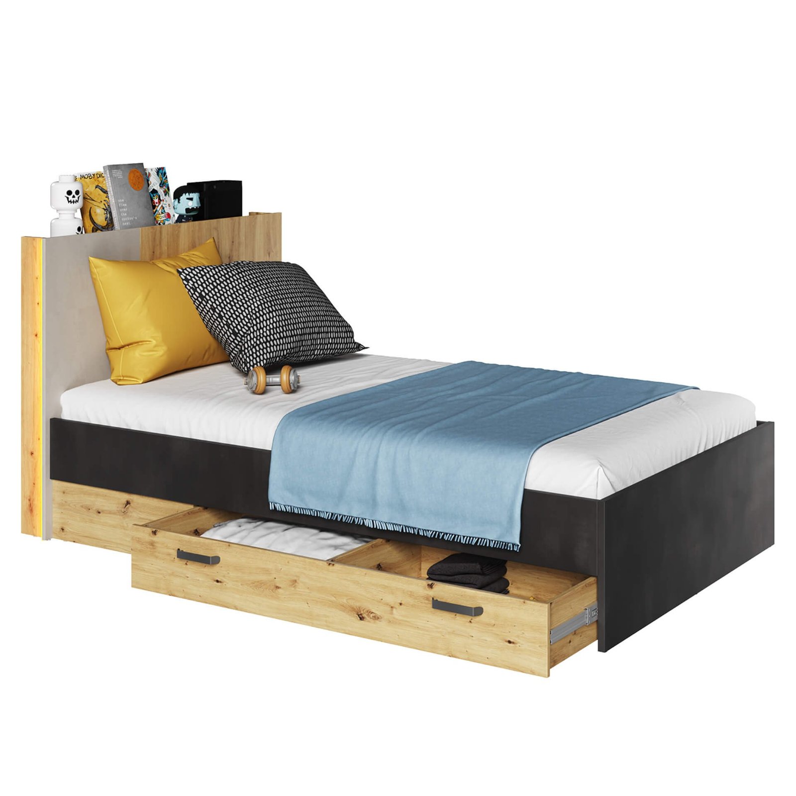 QUBIC QB-11 Bed | Artisan Oak, Silk Fluor, Raw Steel - Image 7