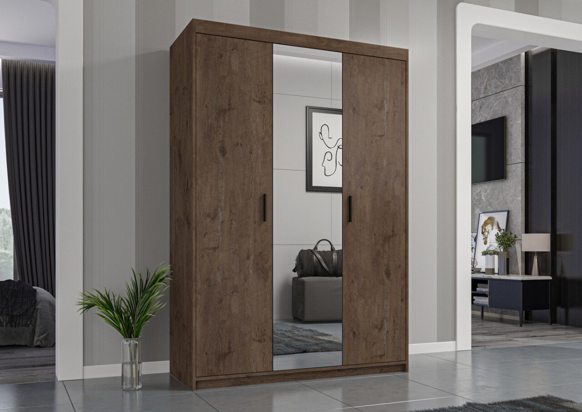 Three-door wardrobe with mirror Elena 3D, oak lefkas - Image 5