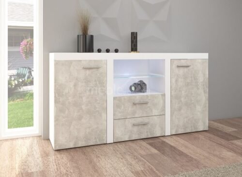 Rumba chest of drawers, light concrete – white