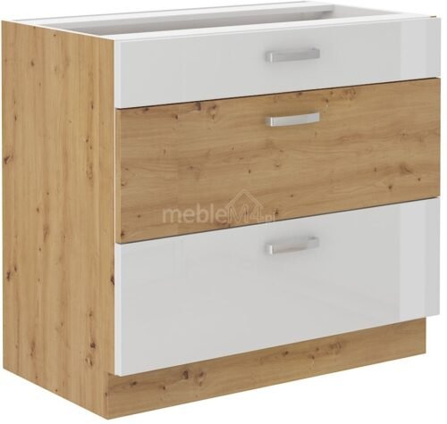 Artisan white glossy base cabinet with drawers 80 D 3S BB