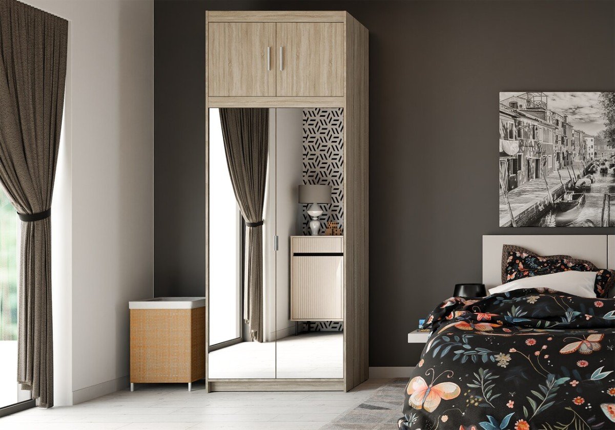 Elena wardrobe with 2D mirrors, Sonoma oak - Image 5