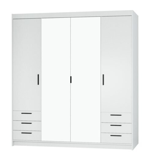Wardrobe with mirrors and drawers Elena 4D 6S – mirror white matte
