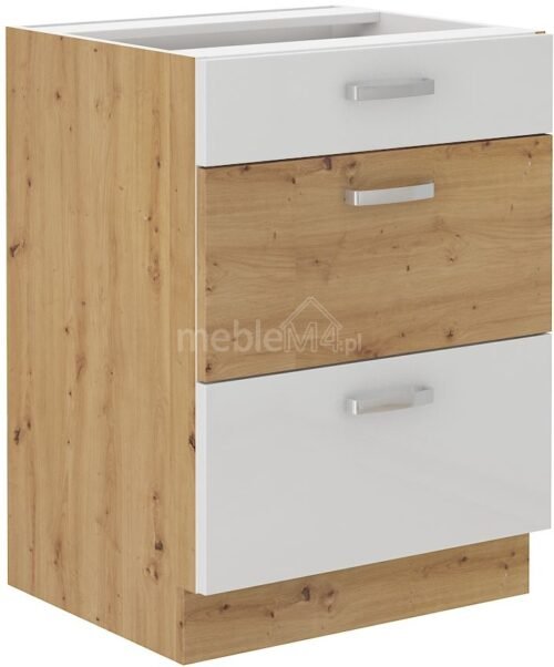 Artisan white glossy base cabinet with drawers 60 D 3S BB