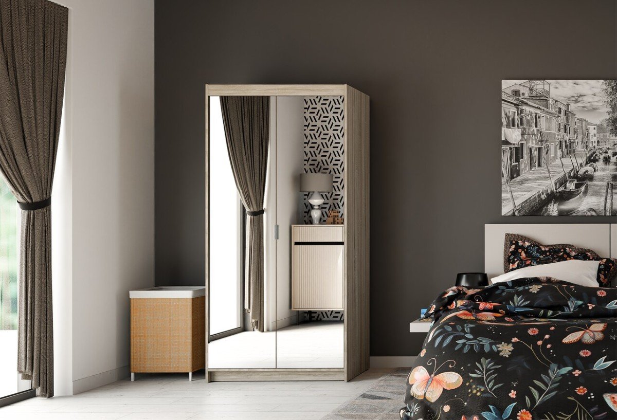 Elena wardrobe with 2D mirrors, Sonoma oak - Image 4
