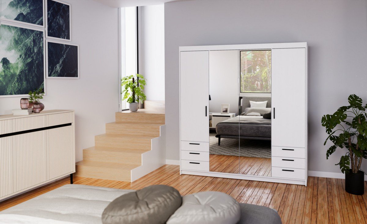 Wardrobe with mirrors and drawers Elena 4D 6S - mirror white matte - Image 7