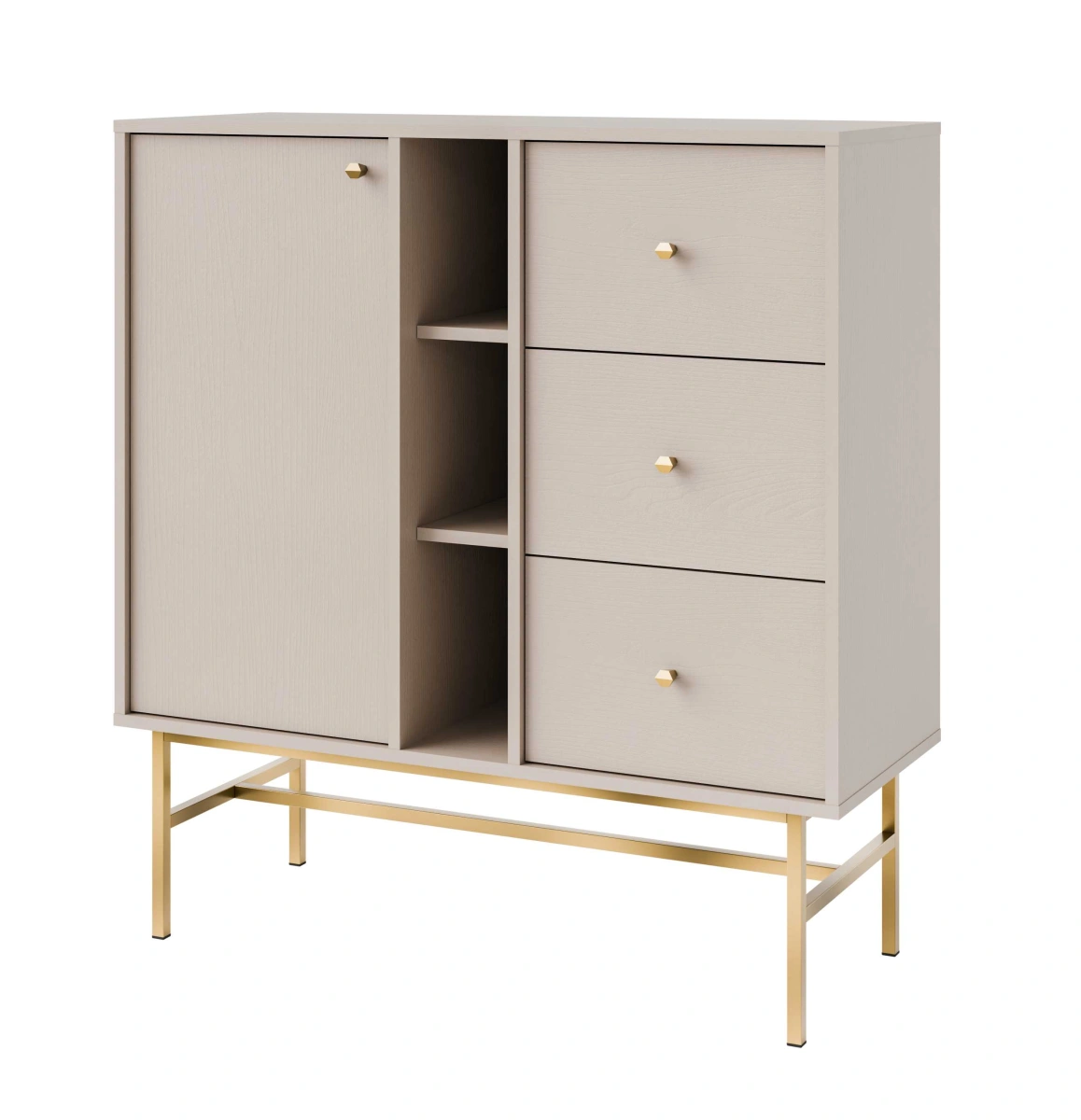 Chest of drawers "Tokyo 1F3S" with cabinet and niches, beige - Image 3