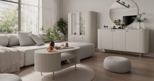 Oval living room beige color