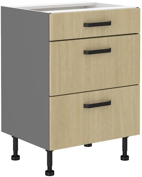 Base cabinet 60 cm with drawers, Scandi herringbone pattern, 60D 3S BB