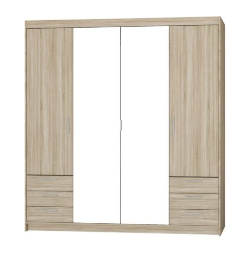 Elena 4D 6S wardrobe with mirrors and drawers – Sonoma oak mirror