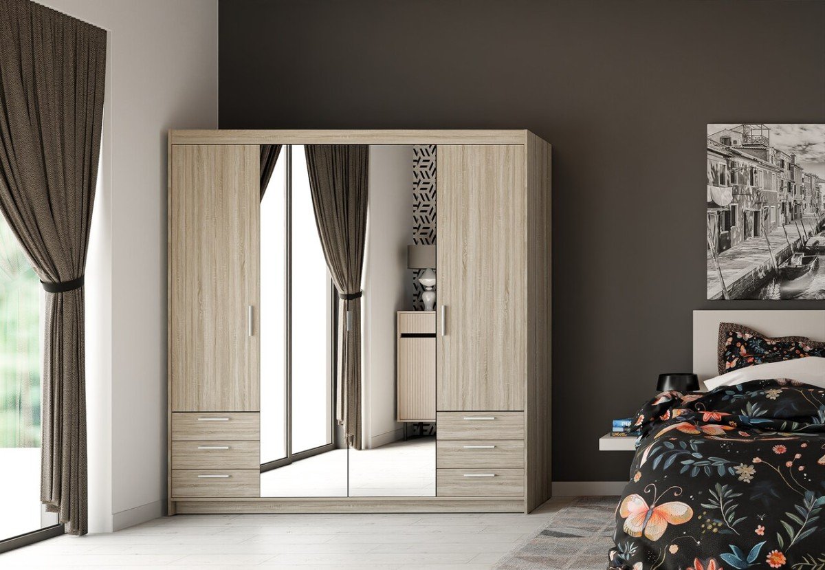 Elena 4D 6S wardrobe with mirrors and drawers - Sonoma oak mirror - Image 6