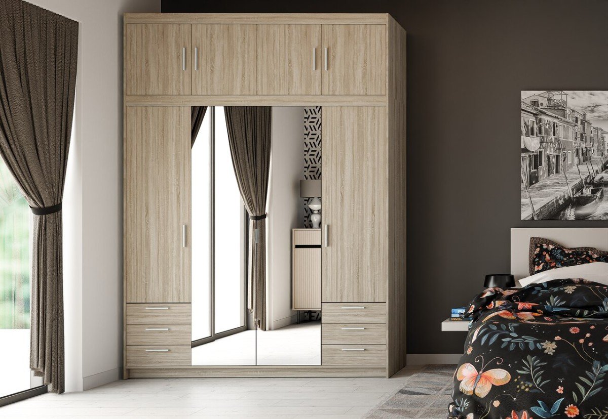 Elena 4D 6S wardrobe with mirrors and drawers - Sonoma oak mirror - Image 7