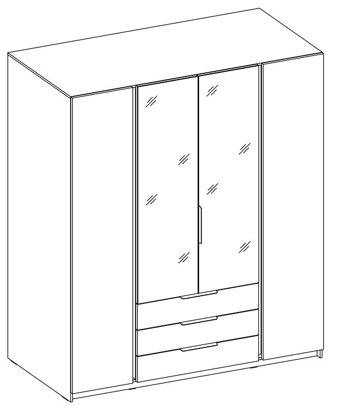 Kaja BL/BL 2F 2 four-door wardrobe with 3S mirrors - Image 6