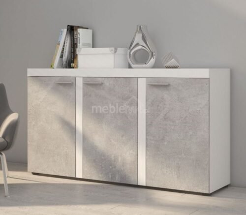 Rumba 3F chest of drawers, light concrete color – white