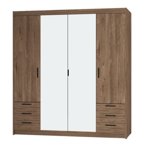 Wardrobe with mirrors and drawers Elena 4D 6S – mirrored oak Lefkas